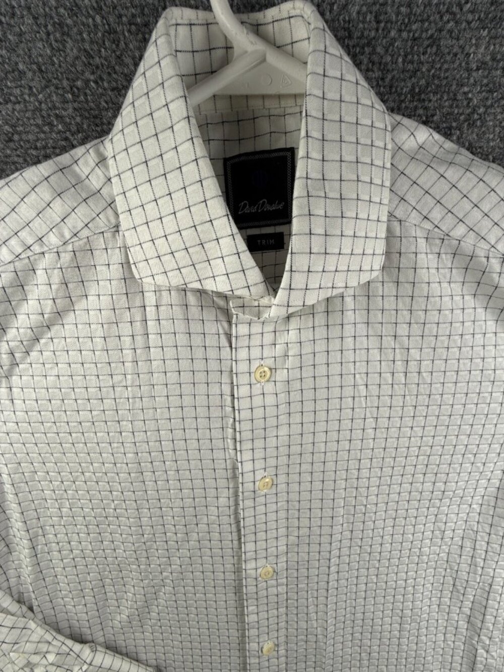 David Donahue Long Sleeve Button Up Cotton Black White Check Trim Fit 15 32/33**
